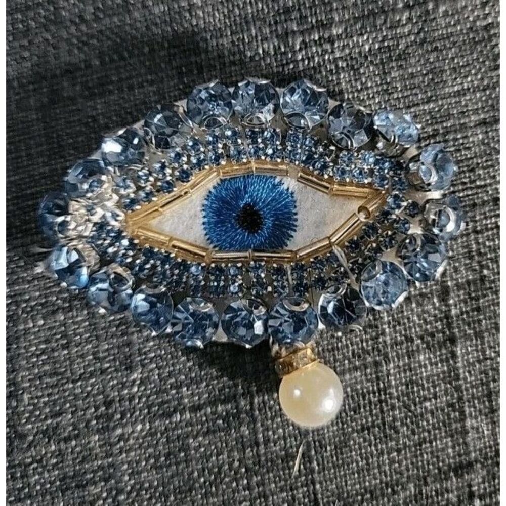 Beaded Rhinestone Eyeball Applique 2"x 1.5" Sew On